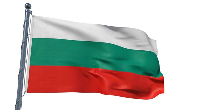 Bulgarian Flag Waving Proudly Against a Clear White Sky.