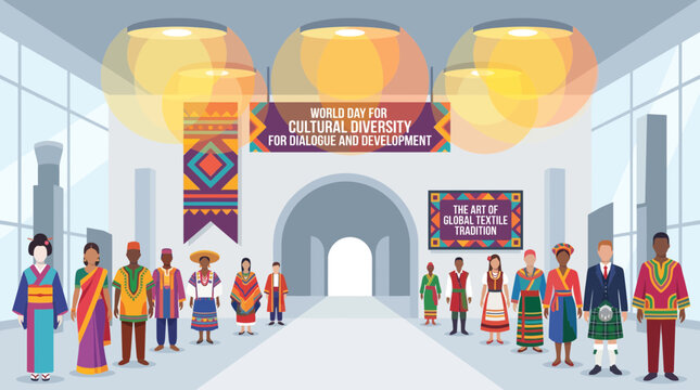 Cultural Diversity Day People in Traditional Clothing Illustration