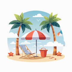 Fototapeta premium Tropical Beach Scene with Palm Trees and Beach Chair
