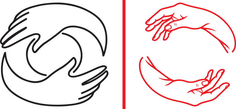 Interlocking hands forming a circular flow graphic