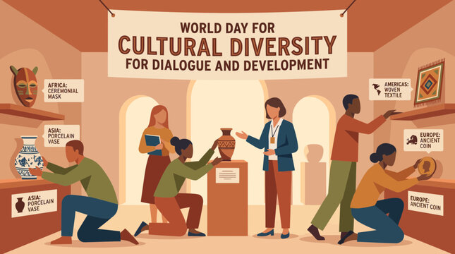 World Day for Cultural Diversity Illustration with Global Artifacts