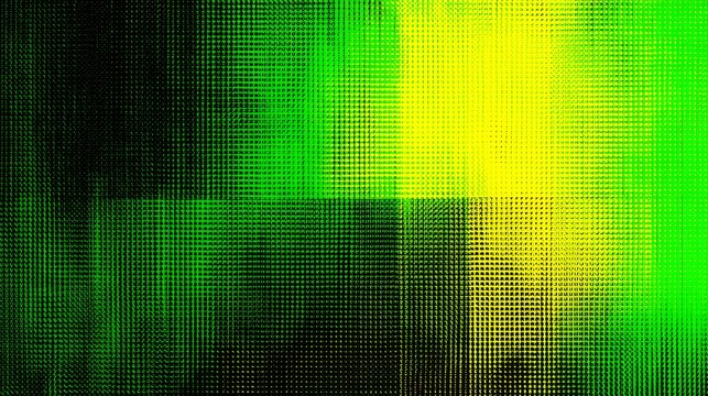 Vibrant green and yellow digital grid background, glass block pixel mosaic texture with abstract glowing geometric pattern