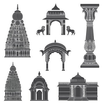 indian temple architecture illustrations black and white sketches on white background