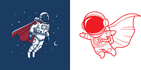 Astronaut with cape flying in space with stars and moon © Muhammad
