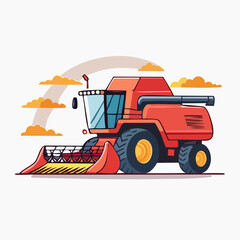 Fototapeta premium Red Combine Harvester Illustration