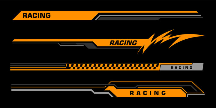 Sport car decal stripes,cut stickers. Car tuning stickers, speed racing stripes. Green markings for transport. Isolated on black background