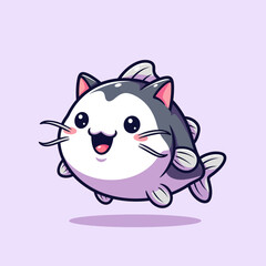 Fototapeta premium Cartoon Catfish Character with Cheerful Expression.