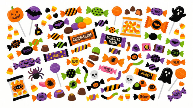 Seamless Halloween candy and sweets pattern background