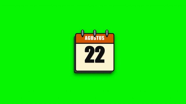August Calendar Vector Animation Over Isolated Green Screen Background 4k