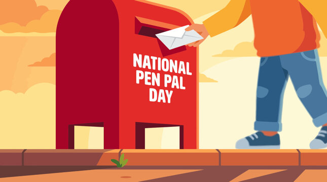 National Pen Pal Day Illustration of Person Mailing a Letter