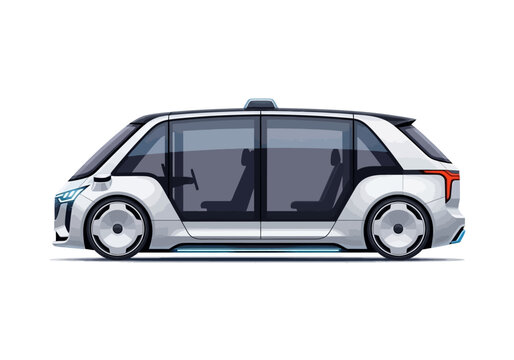 Modern Silver Autonomous Minivan Side View.