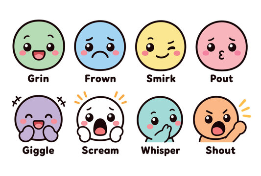 Emotions faces cartoon characters.