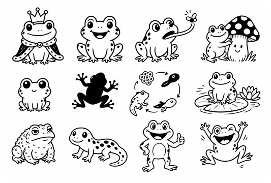 Frogs and Toads Cartoon Illustrations.