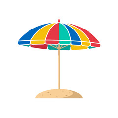 Obraz premium Colorful beach umbrella providing shade on sand