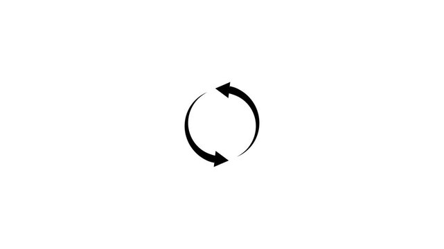 Rotating circular arrows animation on a white background.Orange circular loading arrow animation,round circle recycle bin icon.
