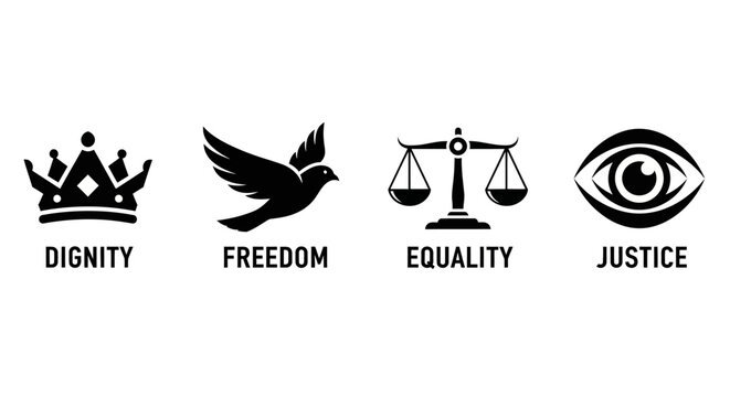 Dignity, Freedom, Equality, Justice Icons: Human Rights Symbols