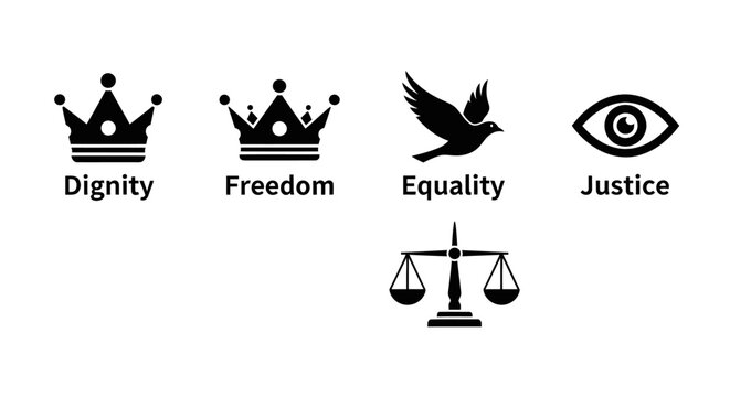 Dignity, Freedom, Equality, Justice Symbols - Human Rights Icons