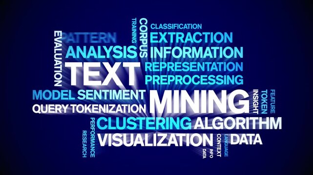 Text Mining animated word cloud-text design animation tag kinetic typography seamless loop.