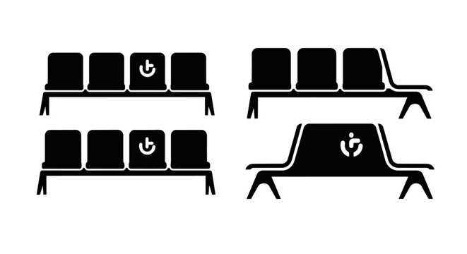 Modern Waiting Room Chairs with Accessibility Icon Set - Black and White