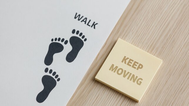 Footprints on paper with keep moving note