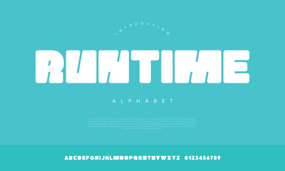 Obraz premium Runtime bold display font alphabet numbers vector illustration for gaming tech logo design