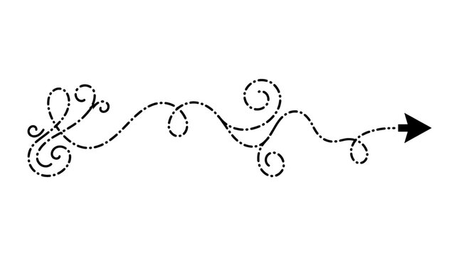 Decorative Curly Arrow with Dotted Swirls and Flourish Design Element
