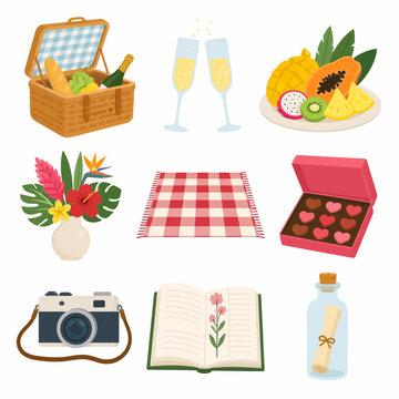 Set of American Civil War military camp equipment icons including canvas tent, officer kepi cap, horse saddle, telescope, canteen, wooden wagon wheel, crossed sabers, camp chair, and musket rifle.