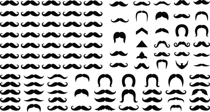 Mustache silhouette icon set with various beard and facial hair styles vector collection