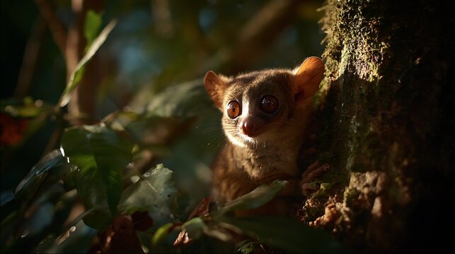 Cute Lemur Peeking from Hollow Tree Trunk / 木の洞から顔をのぞかせるかわいいキツネザル