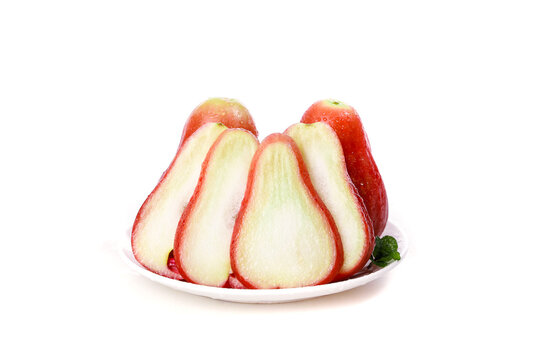 Fresh Red Rose Apple Slices on White Plate - Tropical Asian Fruit from Hainan