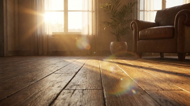 Sunlight streaming through window onto wooden floor