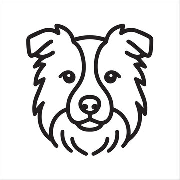 Border collie dog head front view outline icon vector.