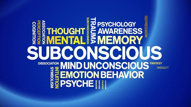 Subconscious animated word cloud-text design animation tag kinetic typography seamless loop.