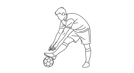 Obraz premium Soccer Player Stretching Leg With Ball - Line Art Illustration