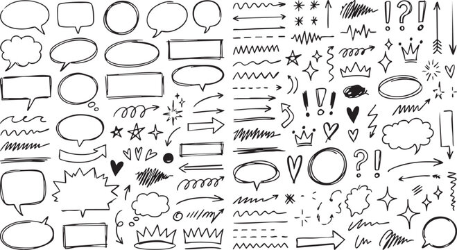 set of hand drawn speech bubbles