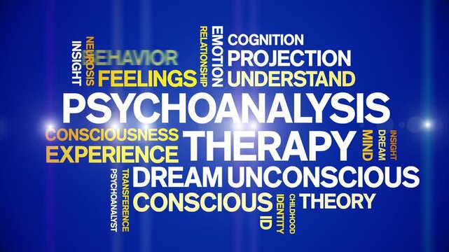 Psychoanalysis Therapy animated word cloud-text design animation tag kinetic typography seamless loop.