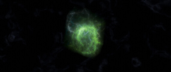 Green Nebula in Deep Space With Glowing Gas Filaments — Abstract Cosmic 3D Rendering Visualization © edb3_16