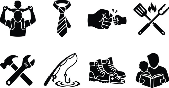 fatherhood symbols and tools for various activities and professions