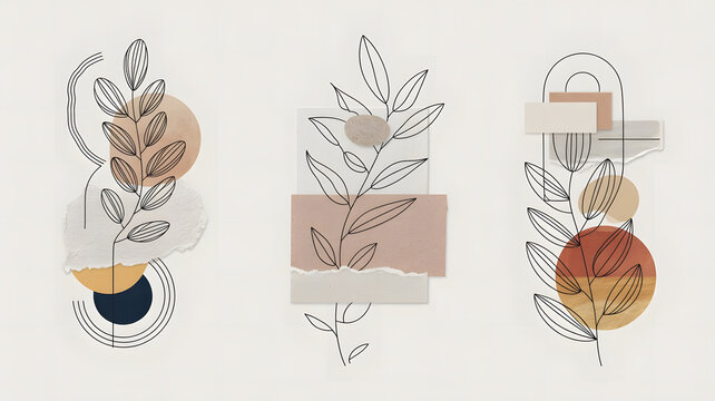 A collection of elegant decorative ornament elements rendered in a refined collage style with layere