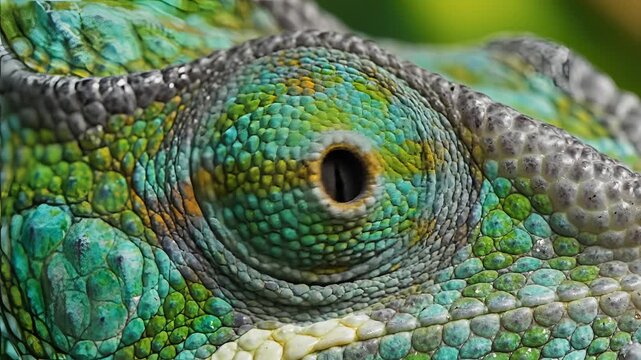 Extreme Close Up of a Chameleons Eye Showing Intricate Scales and Texture.
