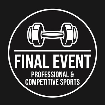 Dramatic Final Event Logo Featuring Dumbbell Symbolizing Professional Competitive Sports