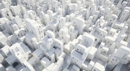 Fototapeta premium High-angle aerial view of a monochromatic white city with intricate architectural details resembling a stylized, abstract urban landscape.