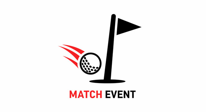 Dynamic Golf Logo Depicting a Flying Ball Near a Flag, Perfect for Sport Events