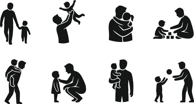 Dad Holding Baby Silhouette Vector Icon for Fatherhood and Parenting. Farher's Day