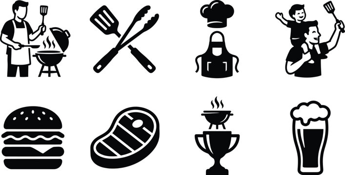 BBQ Dad Vector Silhouette Icon Father Cooking Grill Illustration
