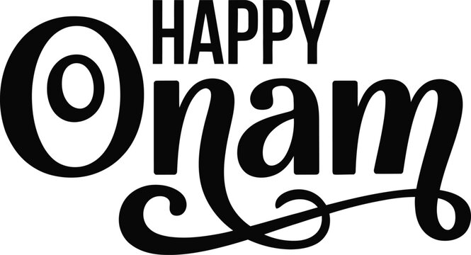 Happy Onam festival celebration greeting text on transparent background