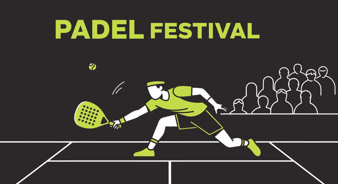 Dynamic Padel Action Depicted At Festival, Sporting Competition, Energetic Illustration