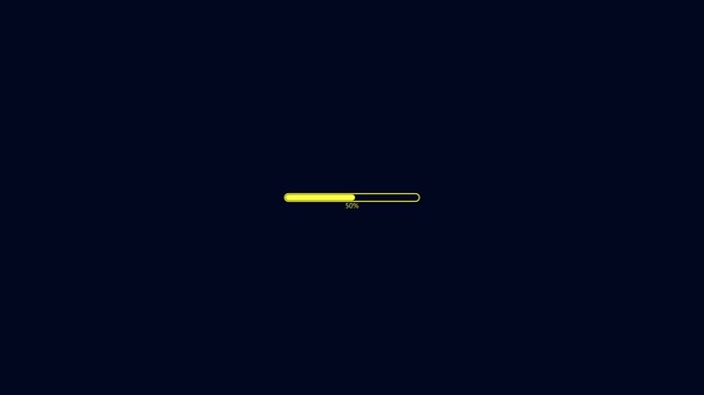 Animated progress bar from 0 to 100 increasing percentage animation on black background. Loading animation- Footage loading icon suitable for download progress animation.