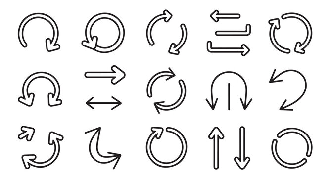 Outline arrow symbols including circular arrows, curved arrows and bidirectional arrows.