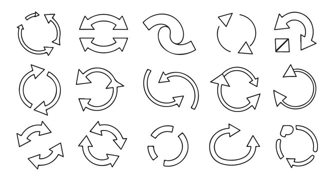 Set of outline circular arrows and directional symbols for reload and refresh actions.